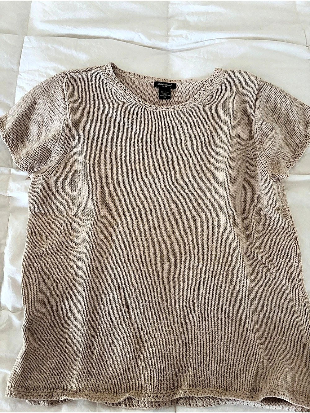 Eddie Bauer Knit Short Sleeve Sweater taupe XL